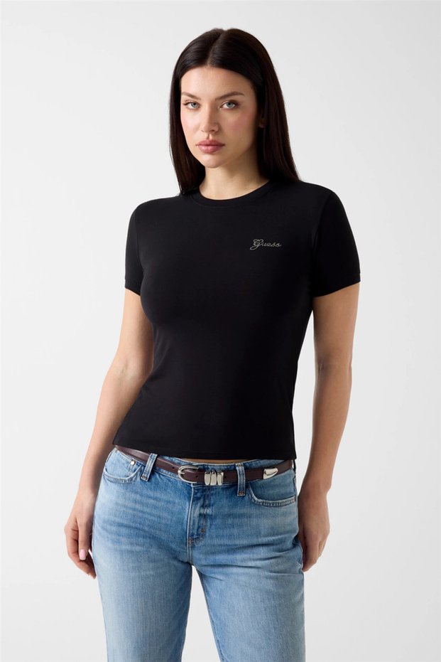Miny Women's Modal Slim Fit Crew Neck T-Shirt Black