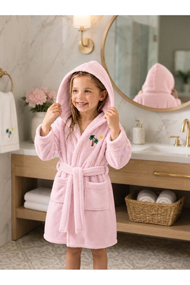 Children's Bathrobe Hooded Embroidered Cotton Soft Textured