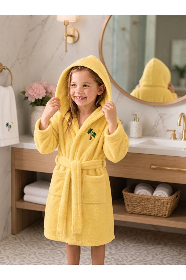 Children's Bathrobe Hooded Embroidered Cotton Soft Textured