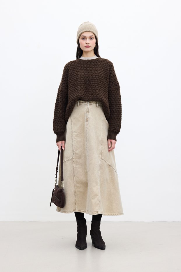 Patterned Knitted Tricot Sweater Brown