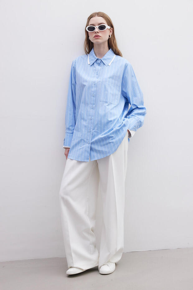 Blue Oversize Shirt - Double Collar