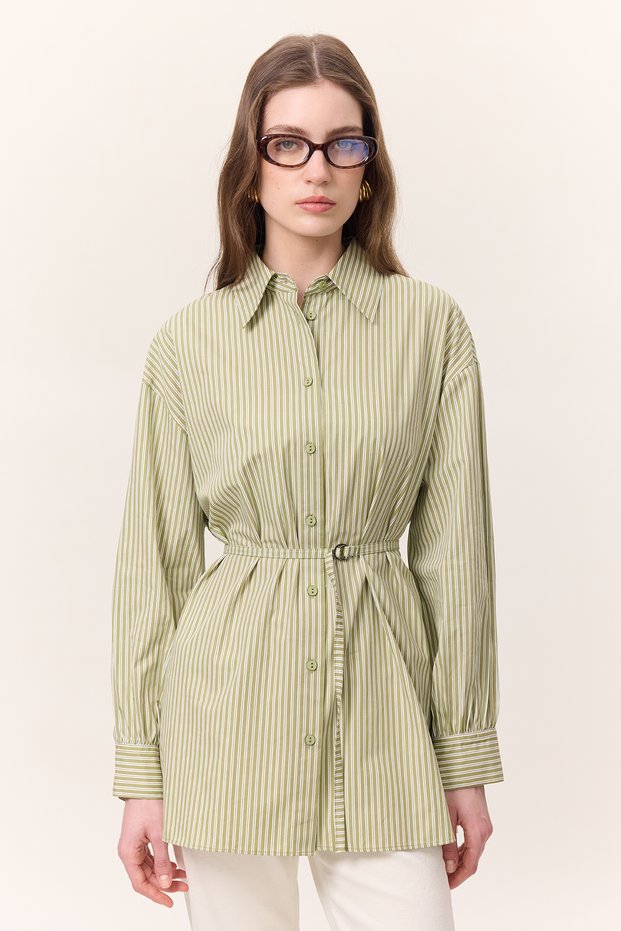 Striped Belted Shirt Green