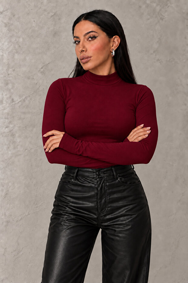 Women's Burgundy Toe Detailed Bodysuit
