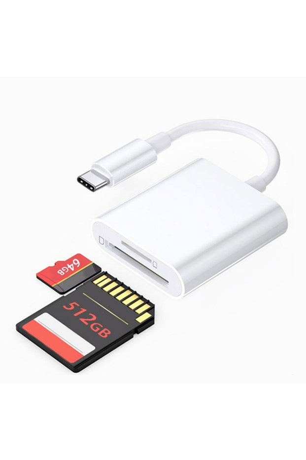 White 2 in 1 USB-C Card Reader, USB C To SD Card OTG SD/TF Memory Converter for Ipad Pro, for Macboo