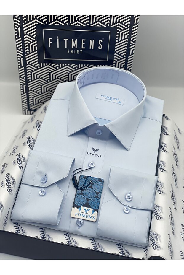 Classic Long Sleeve Pocketless Lycra Comfortable Fabric Men's Shirt Fs-004517 - Ice Blue
