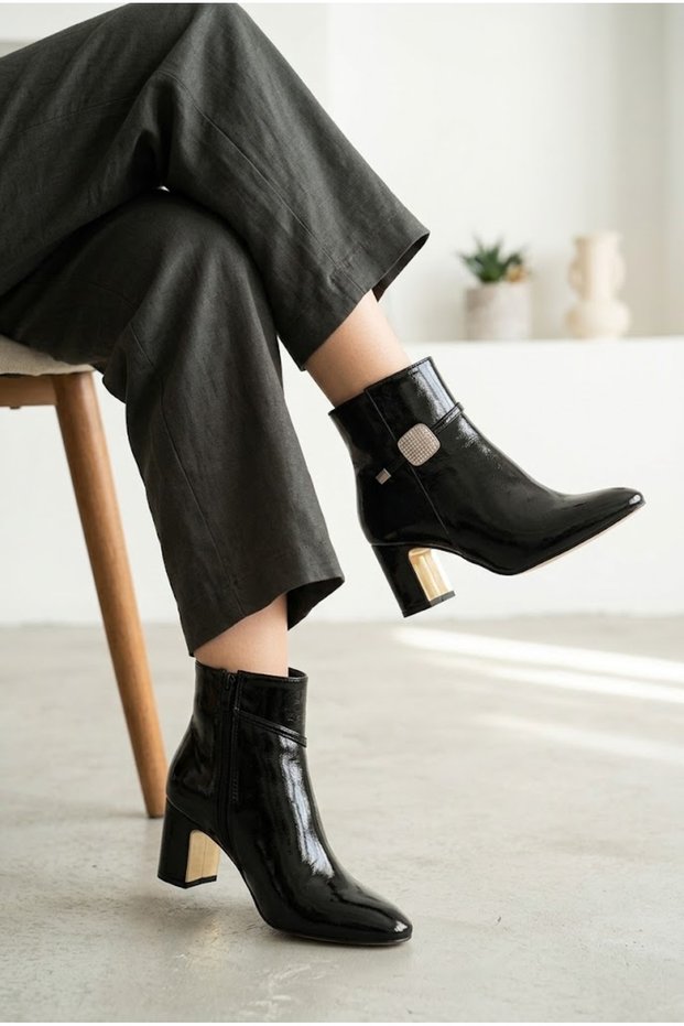 Women's Square Stone Shiny Ankle-Length Stylish Heeled Boots