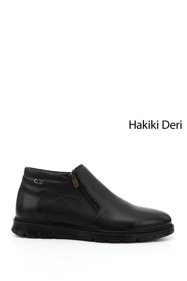 Black Genuine Leather Zippered Men's Boots 01791