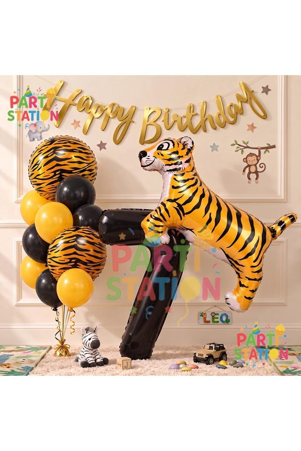 Safari Concept Tiger 7 Years Old Balloon Set Tiger Party Concept Birthday Balloon Set Jungle Tiger Balloon