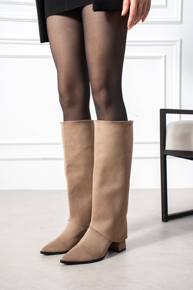 Lamelia Dust Cover Detailed Detachable Apparatus Boots Heeled Pointed Toe Zippered Women's Boots