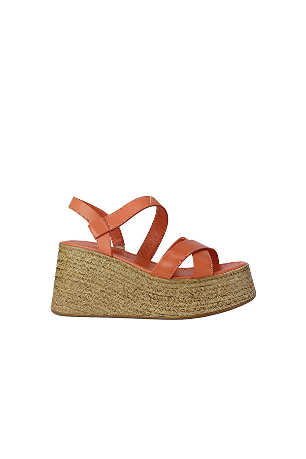 26Y110921 Orange Genuine Leather Rope Padded Heel Women's Cross-Strap Sandals
