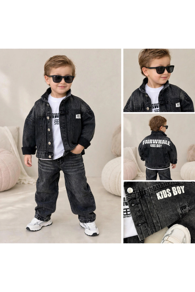 Men's 3-Piece Jeans Suit with Back Text Detail