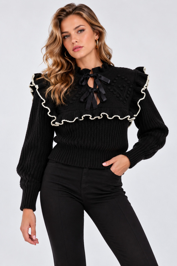 Binding Detail Ruffle Nostalgia Sweater