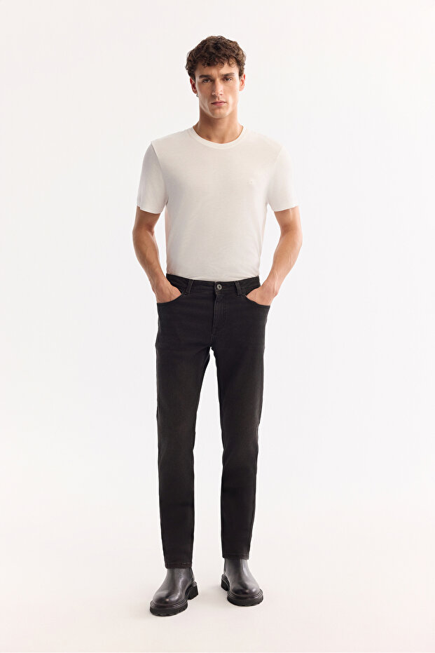 Men's Brown Classic Waist Cotton Distressed Washed Berlin Slim Fit Jean Pants A52Y3501