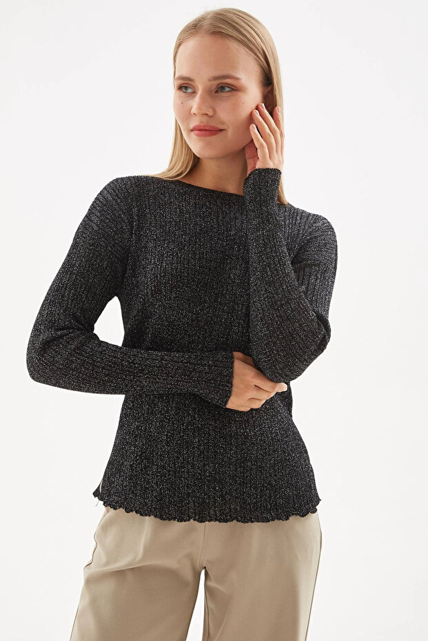 Glitter Knitwear Blouse Black
