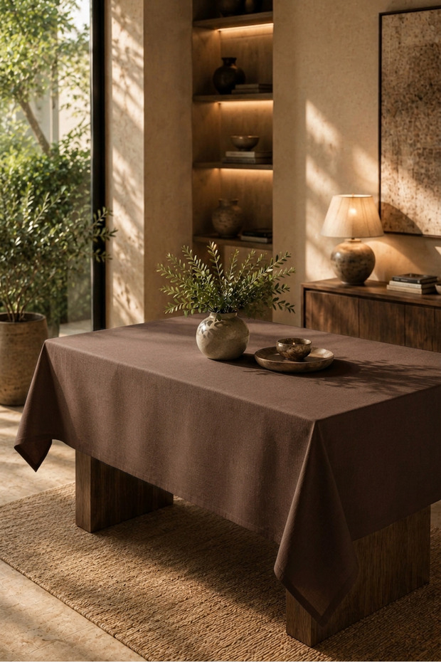 American Service, 130 X 280 Brown Tablecloth