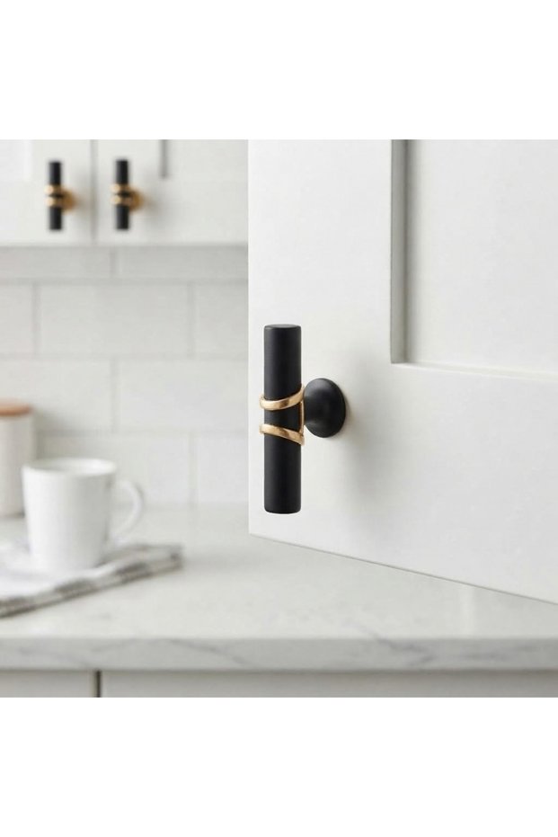 Esin Black Gold Button Handle Luxury Country Kitchen Furniture Cabinet Drawer Handle