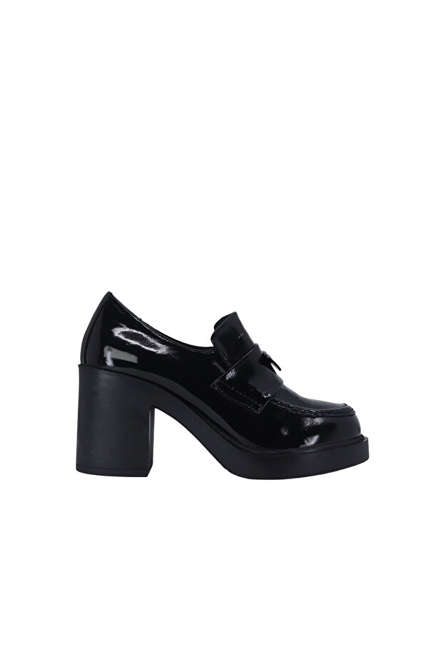 26101103R Black Patent Leather Women's Loafer Thick Heeled Shoes