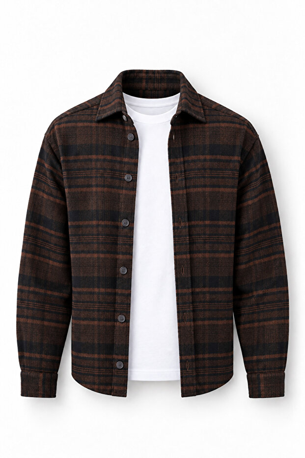 Brandon Relaxed Fit Cotton Wide Striped Lumberjack Men's Shirt - Brown