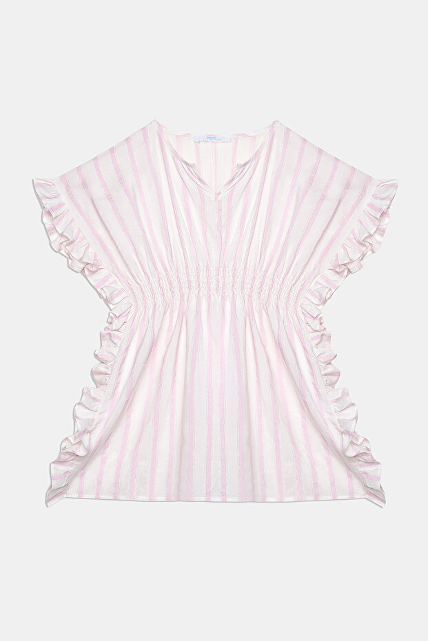 Girl's Shinny Pink Striped Kaftan