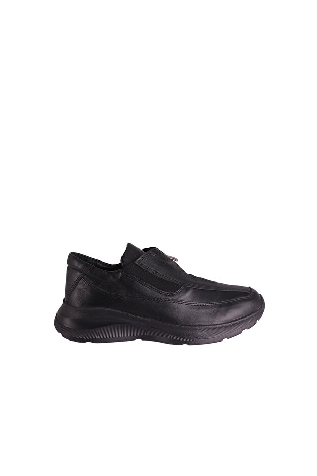 26104004 Black Genuine Leather Women's Zippered Wedge Sole Shoes