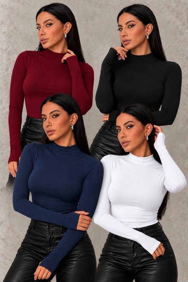 Women's Set of 4 Black White Burgundy Navy Blue Body with Finger Detail