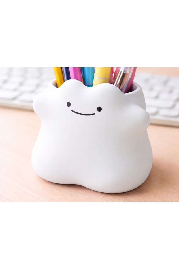 3D Printed Smiling Cloud Pen Holder - Desktop Organizer - White