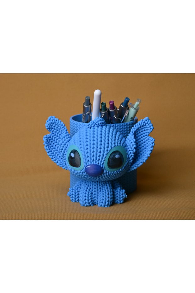 3D Printed Knitted Pen Holder - Desktop Pen Organizer with Cute Characters - Blue