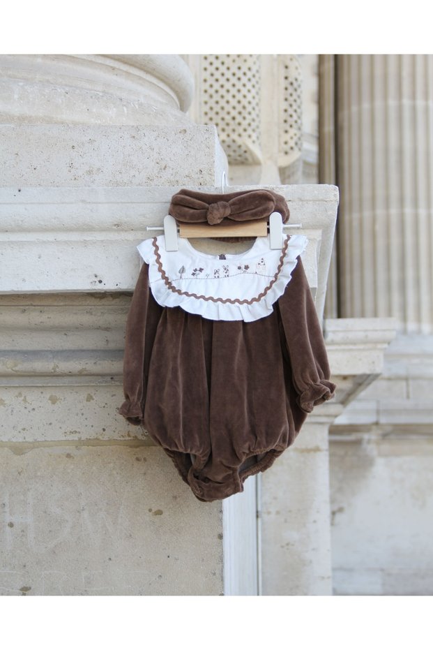 Amélie Embroidered Velvet Romper Set