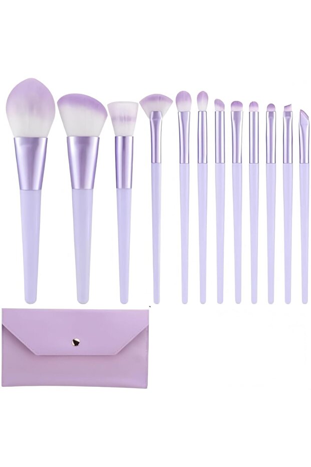 Professional Makeup Brushes Set, 12 Pieces, Natural Wood and White, Soft Synthetic Fiber Bristles