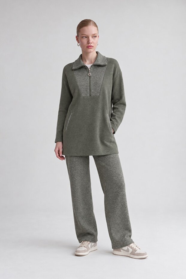 Sim Detailed Cashmere Double Set Khaki