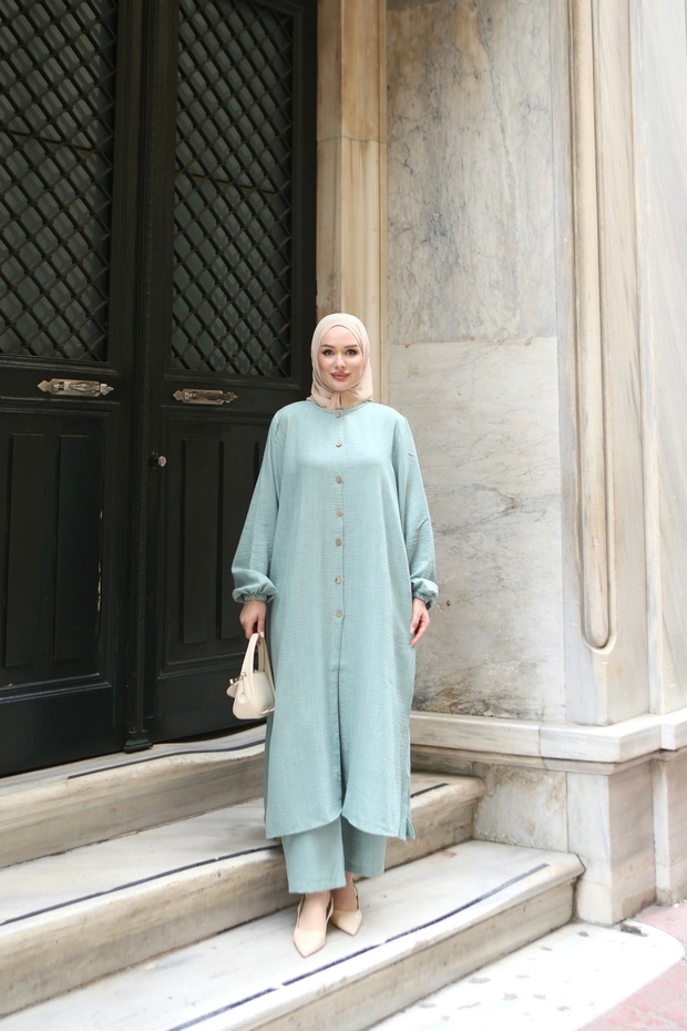 Linen Look Half Button Suit