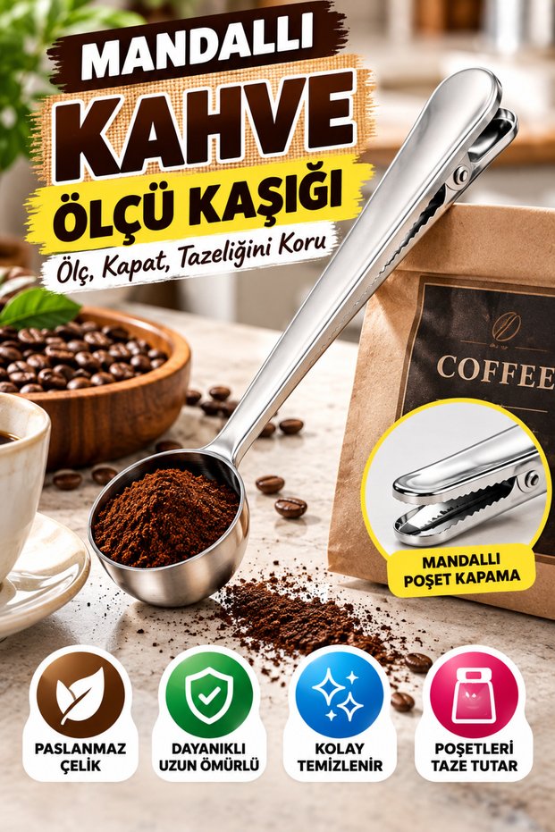 Coffee Measuring Spoon with Latch Silver Color Multi-Functional Stainless Steel Spoon