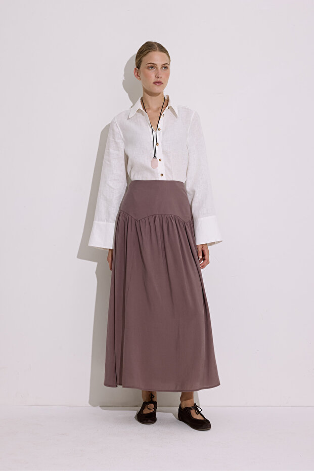 Modal Ruched Long Skirt Dried Rose