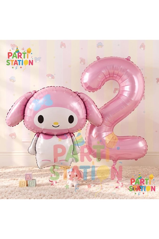Sanrio My Melody Concept Foil Balloon and 2-Year-Old Pink Foil Number Balloon Set