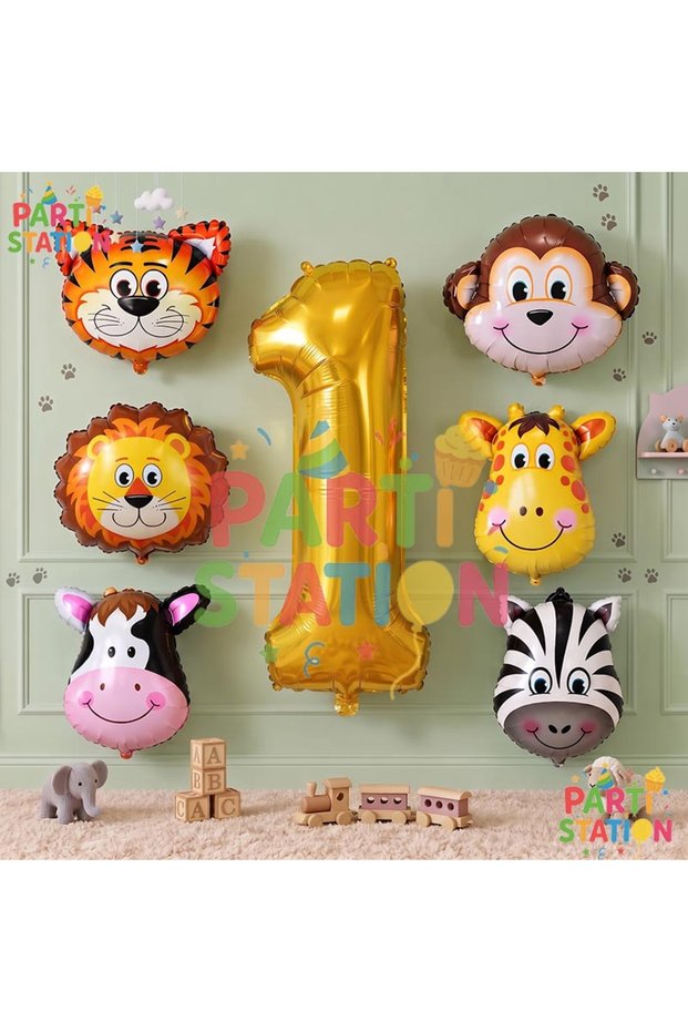 Golden Color Number Balloon Safari 1 Year Old Birthday Party Balloon Set Safari Animals Theme Party Set