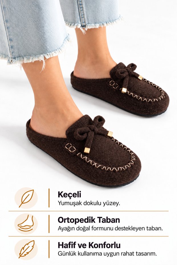 Violet Felted Warm Closed-Front Brown Color Lightweight Comfortable Winter Women's Daily Home - Outdoor Slippers