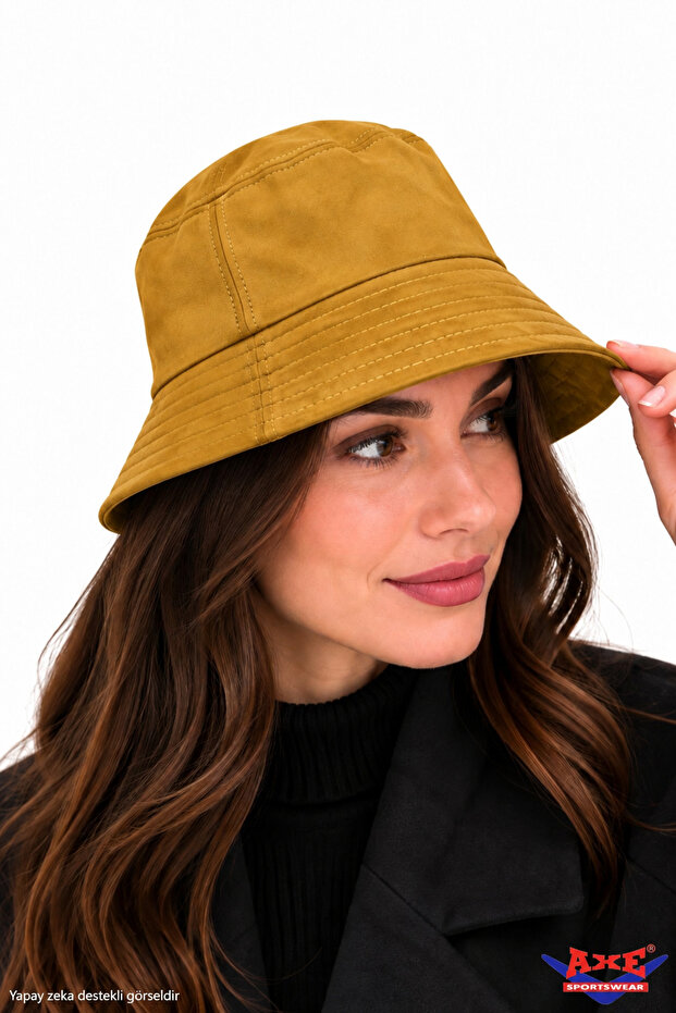 Mustard Color Suede Bucket Hat Basic Plain Bucket Fisherman Hat Daily Stylish Hat