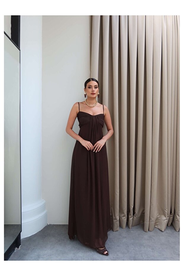 Long Dress with Gathered Detail Straps