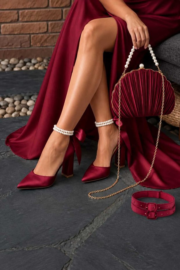 Burgundy Satin Bag and Shoe Combination