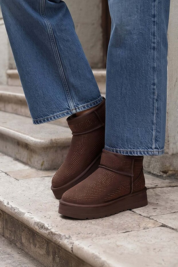 Stoned, Fur Lined, Thick Sole, Short Suede Boots