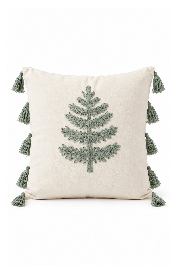 Buldan Handmade Tree Patterned Tasseled Decorative Cushion Cover 42X42 cm