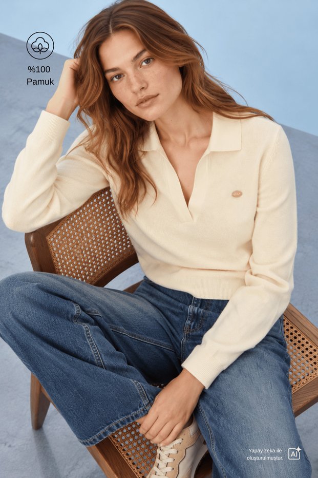 Irene Bone Color Polo Neck Knitwear Metal Logo Standard Fit Women's Knitwear