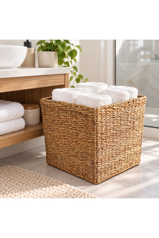 Decorative Folding Square Wicker Seagrass Storage/Storage Basket/Organizer 32X32Cm 1Pc