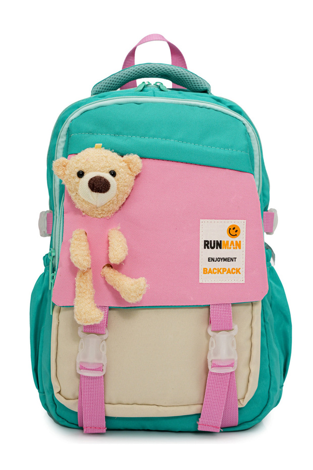 Green Plush Teddy Bear Detailed Primary School Bag Set for Girls and Boys