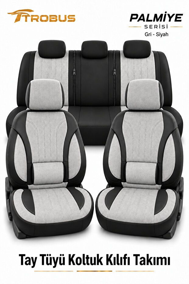 Vw Bora 1998-2005 Compatible Palm Series Gray Black Thai Feather Seat Cover with Lumbar Support