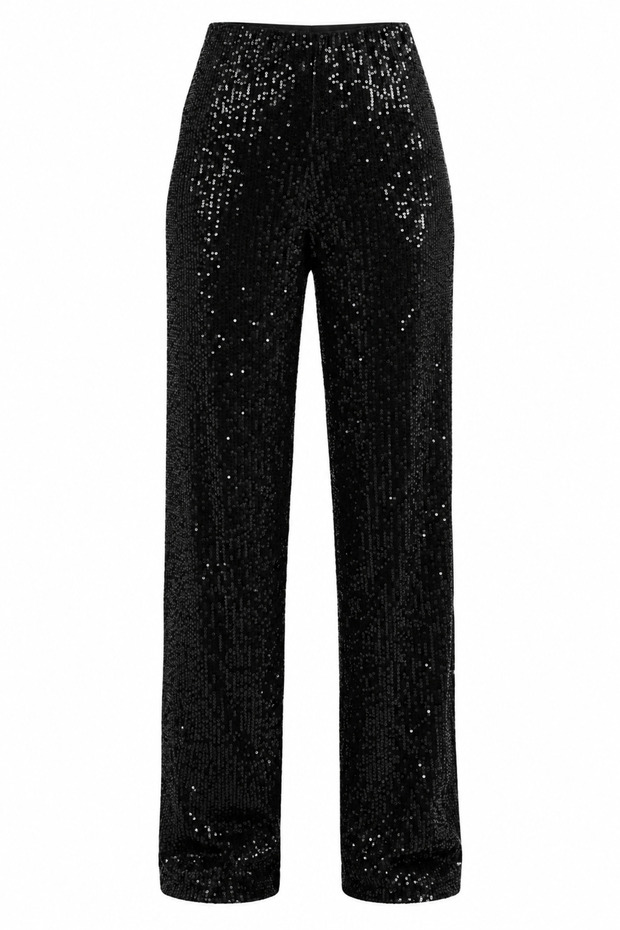 Black Sequined Wide Leg Trousers