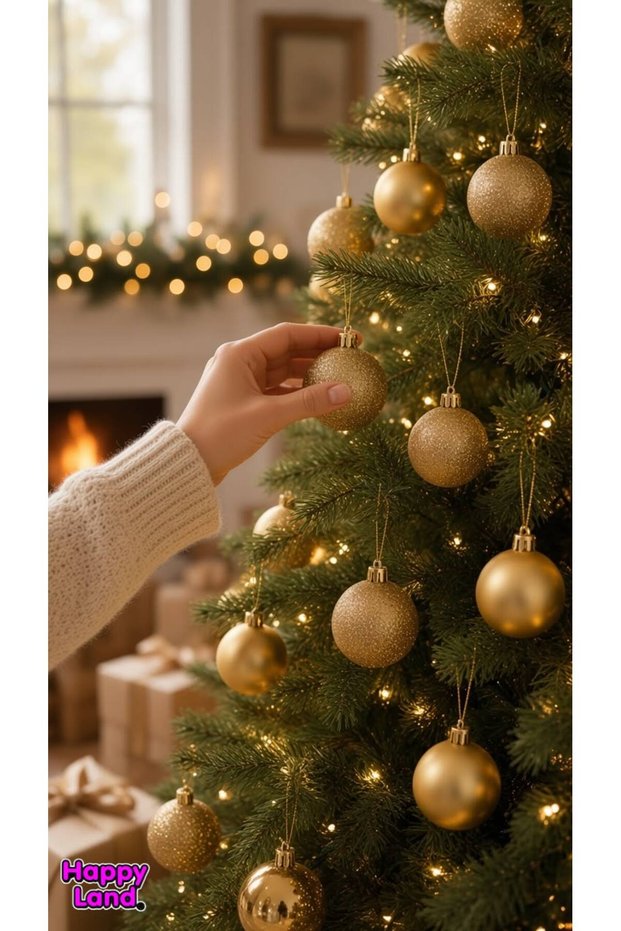 Christmas Pine Tree Ornament Gold Ball 3 cm 24 Pcs