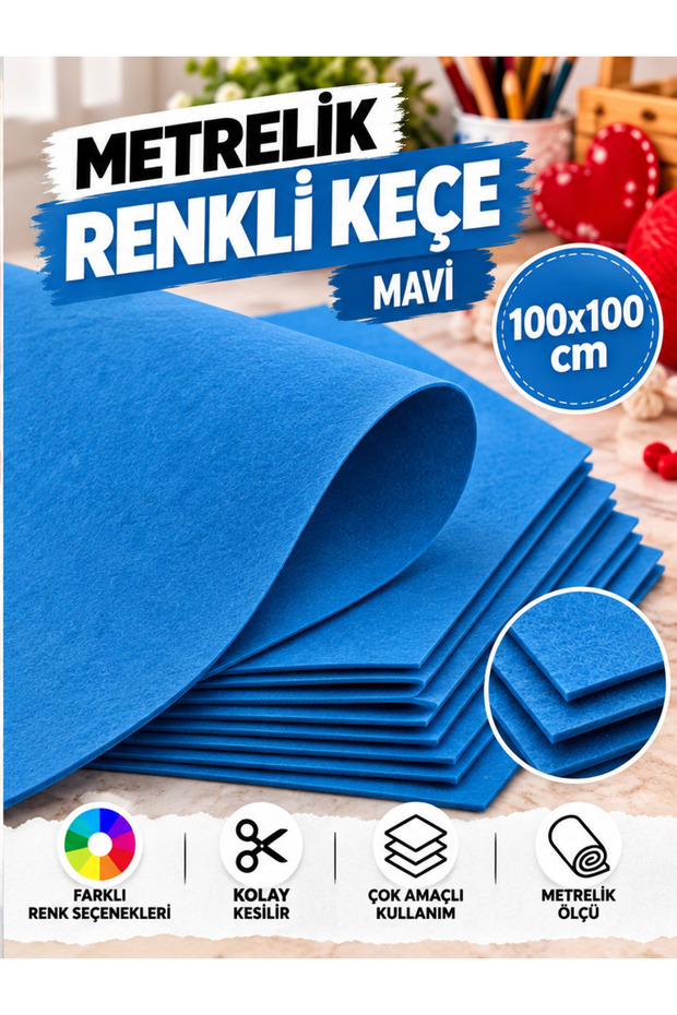 Blue Felt Fabric Suitable for Handicrafts and Gift Giving – 160 Gr 100X100 cm (1 Meter)