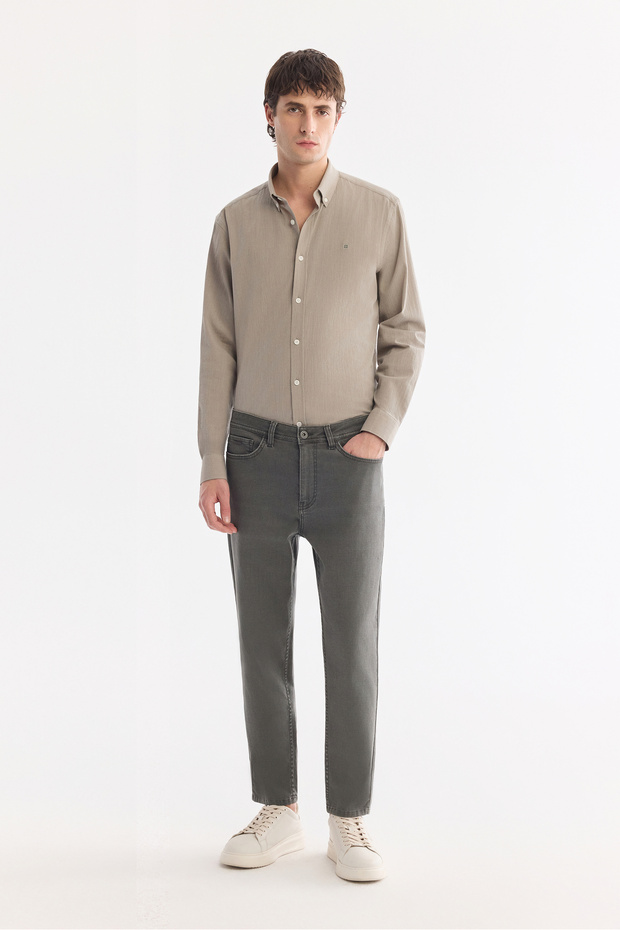 Men's Gray Dry Wash Cotton Elastane Roma Crop Slim Fit Jean Trousers A61Y3526