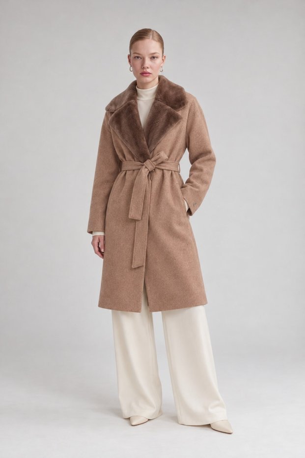 Plush Detailed Cashmere Coat Toprak